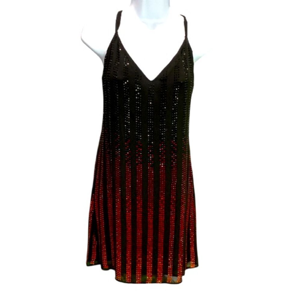 Marciano By Guess Black Dress With Black and Red Rhinestone Detail Strappy Dress